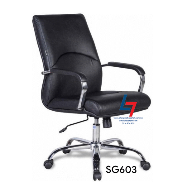 Ghế lưng trung Hòa Phát SG603 bọc da, chân mạ, tay thép kết hợp nhựa